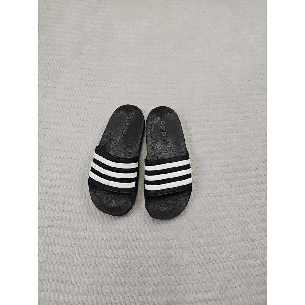 Adidas Sandals Kids Size 13 K Black & White 3 Stripe Slides
